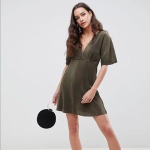 ASOS Design Wrap Front Mini Plisse Tea Dress